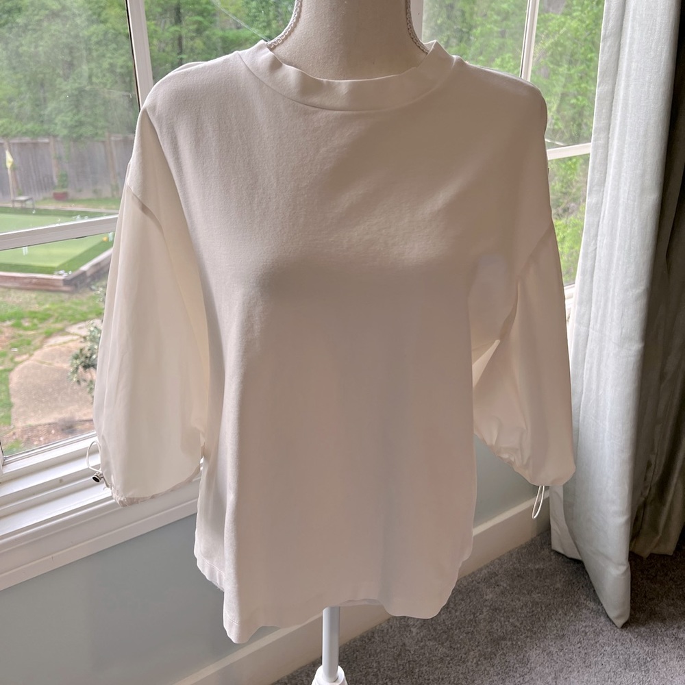 Meimej -Made in Italy. White Cotten Top with Unique Sleeve Detail